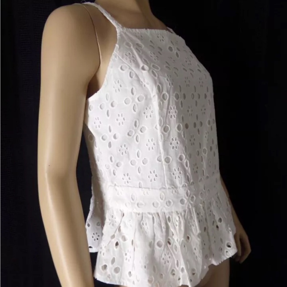 CeCe Tank Top size XL Ivory Off white Eyelet fabric Peplum NWT $99 4th of July